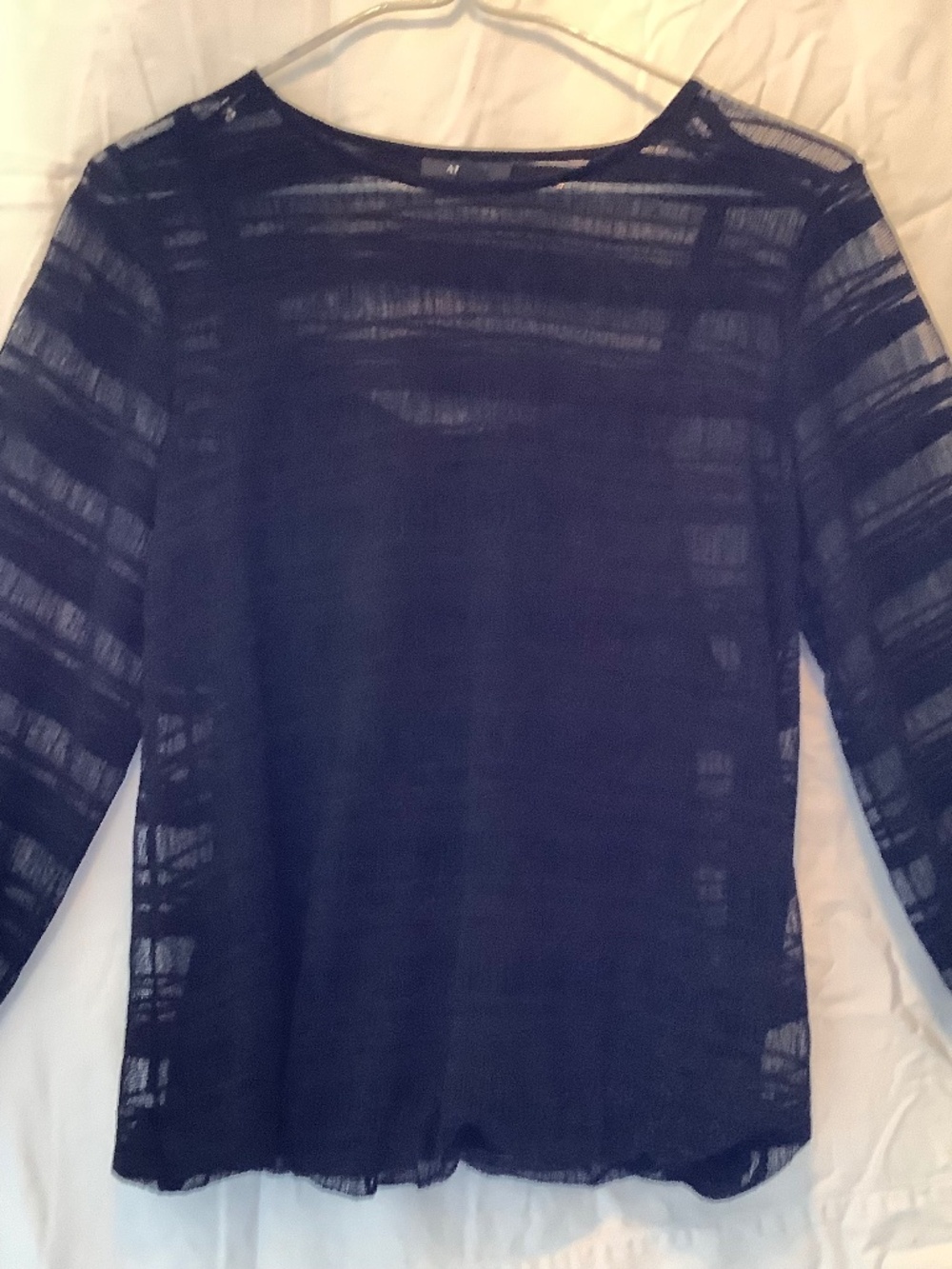 Alfani Women’s Petite PM Black Sheer Striped Chiffon Round Neck Blouse